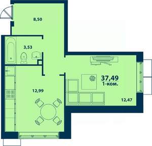 1-к квартира, вторичка, 37м2, 4/24 этаж