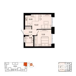 2-к квартира, вторичка, 34м2, 4/20 этаж