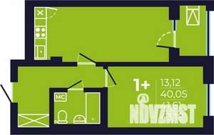 1-к квартира, строящийся дом, 42м2, 22/25 этаж