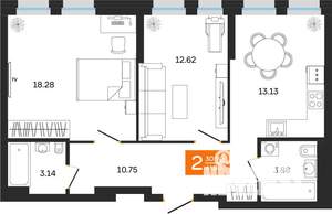 2-к квартира, вторичка, 62м2, 2/25 этаж