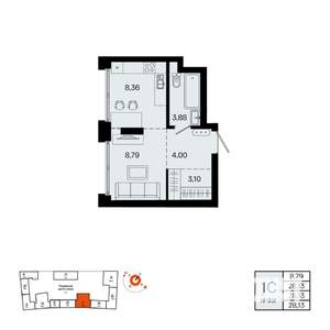 1-к квартира, вторичка, 28м2, 17/31 этаж