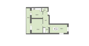 2-к квартира, вторичка, 67м2, 8/12 этаж