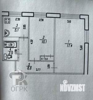 2-к квартира, вторичка, 43м2, 1/5 этаж