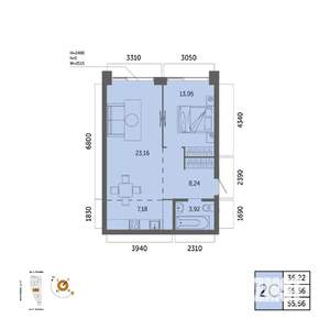 2-к квартира, вторичка, 56м2, 19/32 этаж