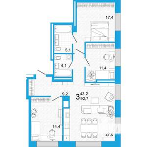 3-к квартира, вторичка, 93м2, 21/23 этаж