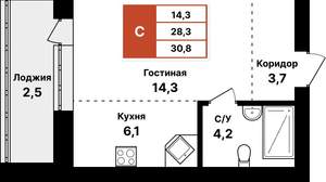 1-к квартира, вторичка, 31м2, 5/8 этаж
