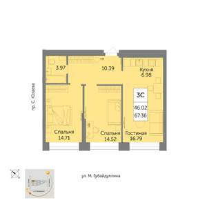 3-к квартира, вторичка, 67м2, 16/32 этаж