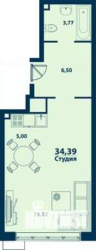 1-к квартира, строящийся дом, 34м2, 15/24 этаж