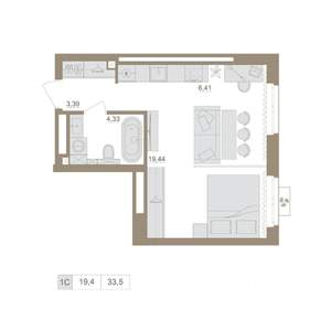 1-к квартира, вторичка, 34м2, 15/25 этаж
