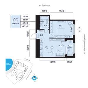2-к квартира, вторичка, 43м2, 2/32 этаж