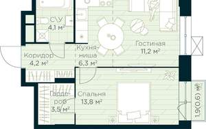 1-к квартира, строящийся дом, 44м2, 12/30 этаж