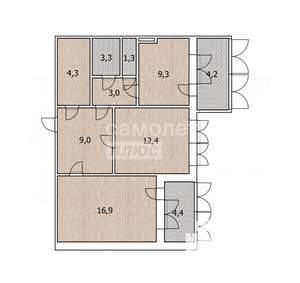 2-к квартира, вторичка, 62м2, 1/12 этаж