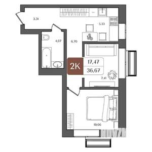 2-к квартира, строящийся дом, 37м2, 9/21 этаж