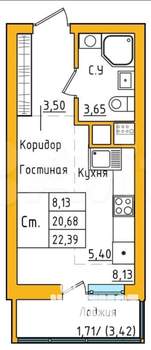 Студия квартира, вторичка, 22м2, 3/27 этаж