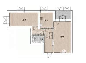 2-к квартира, вторичка, 63м2, 14/15 этаж