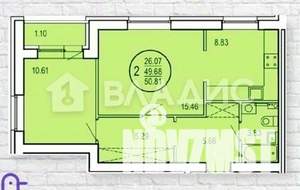 2-к квартира, вторичка, 51м2, 5/13 этаж