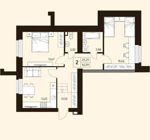 2-к квартира, вторичка, 62м2, 1/10 этаж