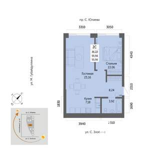 2-к квартира, вторичка, 56м2, 20/32 этаж
