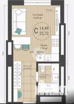 Студия квартира, вторичка, 22м2, 3/24 этаж