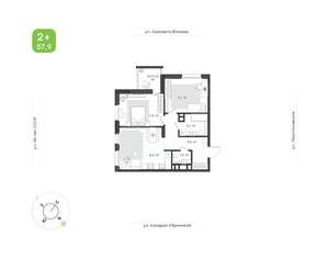 2-к квартира, строящийся дом, 58м2, 6/24 этаж