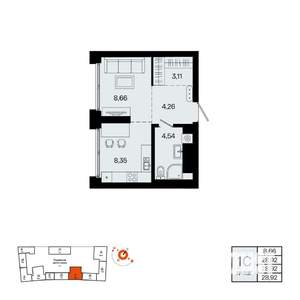 1-к квартира, вторичка, 29м2, 20/31 этаж