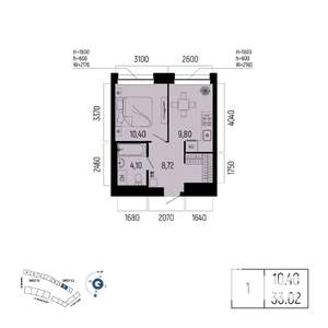 1-к квартира, вторичка, 33м2, 2/25 этаж