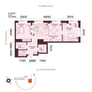 3-к квартира, вторичка, 71м2, 25/32 этаж