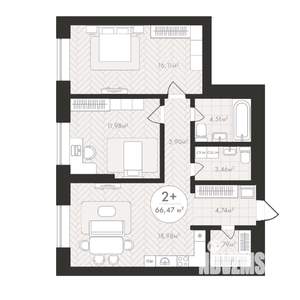 2-к квартира, строящийся дом, 66м2, 10/24 этаж