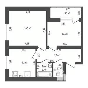 2-к квартира, вторичка, 50м2, 12/14 этаж