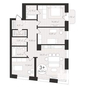 3-к квартира, строящийся дом, 96м2, 4/24 этаж