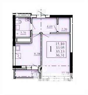 1-к квартира, строящийся дом, 35м2, 15/25 этаж