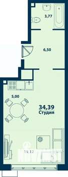 1-к квартира, строящийся дом, 34м2, 3/24 этаж