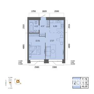 2-к квартира, вторичка, 46м2, 15/32 этаж