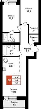 3-к квартира, вторичка, 74м2, 8/8 этаж