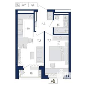 2-к квартира, вторичка, 37м2, 6/22 этаж