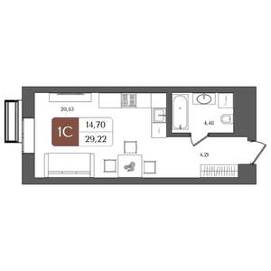 Студия квартира, строящийся дом, 29м2, 20/21 этаж