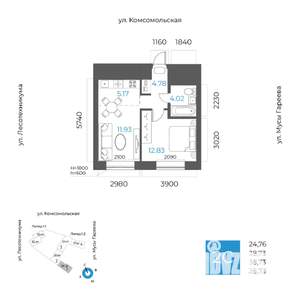 2-к квартира, вторичка, 39м2, 6/20 этаж
