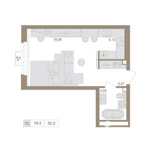 1-к квартира, вторичка, 32м2, 15/25 этаж