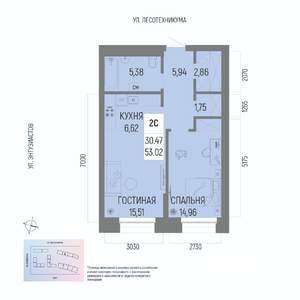 2-к квартира, вторичка, 53м2, 11/22 этаж