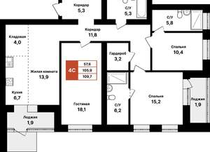 4-к квартира, вторичка, 110м2, 1/8 этаж