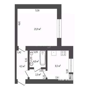 1-к квартира, вторичка, 43м2, 5/5 этаж