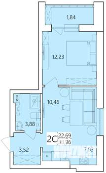 2-к квартира, строящийся дом, 39м2, 24/25 этаж