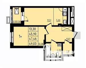 1-к квартира, вторичка, 47м2, 11/25 этаж