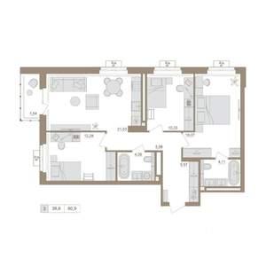 3-к квартира, вторичка, 81м2, 16/25 этаж