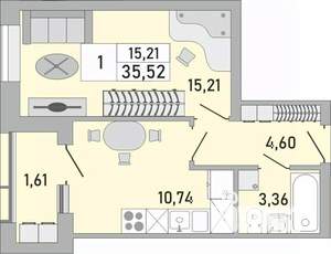 1-к квартира, вторичка, 36м2, 21/24 этаж