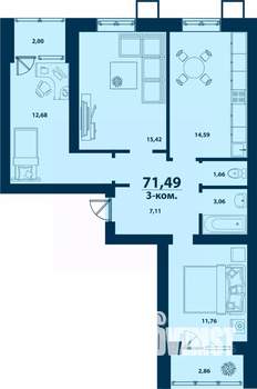 3-к квартира, строящийся дом, 71м2, 5/5 этаж