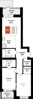 3-к квартира, вторичка, 74м2, 1/8 этаж