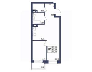 1-к квартира, вторичка, 47м2, 14/34 этаж