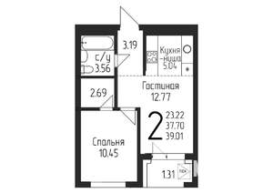 1-к квартира, строящийся дом, 39м2, 9/24 этаж