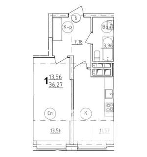 1-к квартира, строящийся дом, 37м2, 21/28 этаж